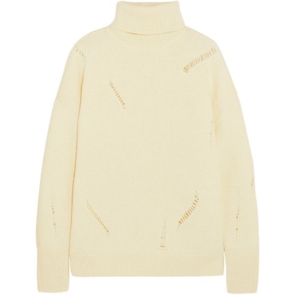 Michael Kors Distressed Cream Turtleneck Sweater